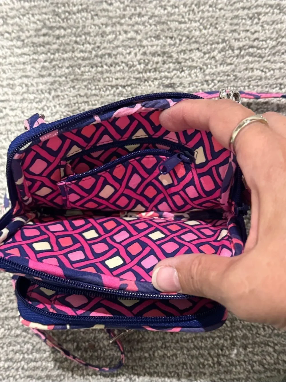 Vera Bradley Navy, Pink & Cream Floral Quilted Crossbody